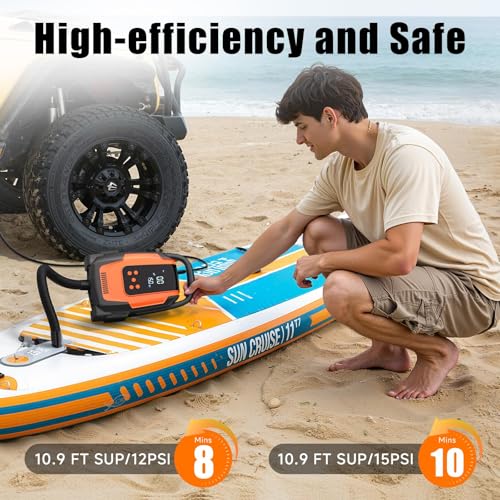 Camping Electric Pumps Electric Paddle Board Pump, 50PSI High Pressure Portable SUP Air Pump with Auto-Off and Deflation Function
