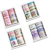 Romantic Floral Masking Washi Tape Set (4 Box, Assorted 40 Rolls) Pink Sakura Japanese Girl Pot Plant Lavender DIY Label Sticker Decor for Scrapbooking Journal Planner Album Diary Book (A)