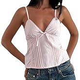 Women Y2k Babydoll Tank Tops Lace Trim V Neck Crop Cami Spaghetti Strap Peplum Top Summer Cute Aesthetic Flowy Shirts