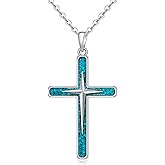 Iringnier Cross Necklace 925 Sterling Silver Turquoise Abalone Cross Pendant Necklace Religious Jewelry Gifts
