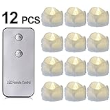 Battery Candles with Remote, 12 Packs PChero Battery Operated Candle LED Unscented Flickering Flameless Tea Lights, Last up to 48 hours, Perfect for Birthday Wedding Party Home Decor - [Warm White]
