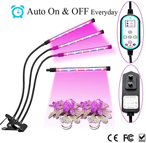 Plant Lamp Grow Light 3 Head Gooseneck Timing 36W 360° with 8 Dimmable Levels, 4/8/12 H Timer for Indoor Greenhouse Gardening Plants by Domserv [2019 Upgraded] (A -Triple Heads)