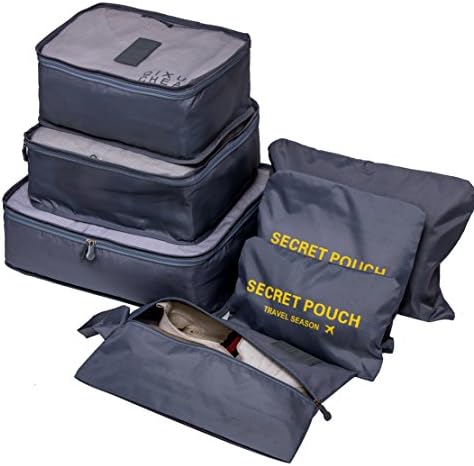 7 Set Travel Storage Bags Multi-functional Clothing Sorting Packages,Travel Packing Pouches, Luggage Organizer Pouch Waterproof (grey)
