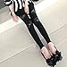 Women Black Lace Floral Mesh Sheer Leather Inset Footless Legging Pant