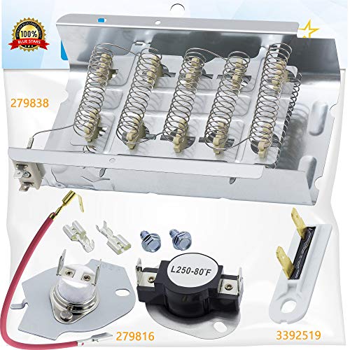 UPGRADED 279838 & 279816 & 3392519 Dryer Heating Element and Thermal Cut-off Fuse Kit Replacement by BlueStars- Exact Fit For Whirlpool & Kenmore Dryers - Replaces 3403585 279816VP