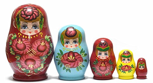 FinerMe Fine Work Russian Nesting Dolls Matryoshka Wood Stacking Nested Set 5 Pieces Handmade Toys for Children Kids Christmas Birthday Home Decoration Halloween Gift( Color B)