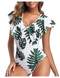 Tiéntame traje de baño de una pieza con volantes, cuello en V profundo, bañador