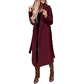 WHHFOOH Trench Coat Women Notched Collar Wool Blend Midi Long Overcoat Thicken Warm Belted Pea Coats Solid Jackets Outerwear