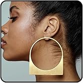Large Hoop Earrings For Women, 14k Gold Plated Big Chunky Geometric Hollow Brushed Dangle Earring Fashionable Minimalist Gift Jewelry