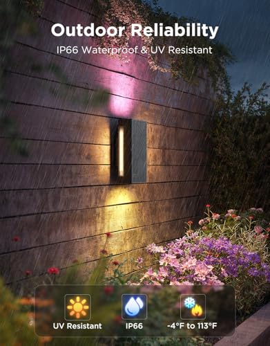 Govee UpDown Outdoor Wall Sconce, 2-Pack, 1200LM RGBICWW, Smart Outdoor Porch Lights with 64 Scene Modes, IP66 Protection