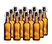 CASE OF 12 GLASS SWING TOP BOTTLES - 16 OZ.- AMBER - FREE Cleaning Brush Included!