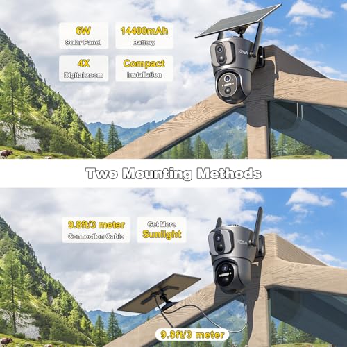 Xega 4G Cellular Security Camera【Dual Lens】Outdoor with SIM Card, 14400mAh 2K HD Wireless Solar 4G LTE Camera, PTZ Motion Dtetection Spotlight Siren TF Cloud Storage,Support Etisalat and DU Operator | Outdoor Wireless,2K HD, Motion Detection, TF Cloud Storage,Wide PTZ View,Built-in SIM Only,Subscription Required