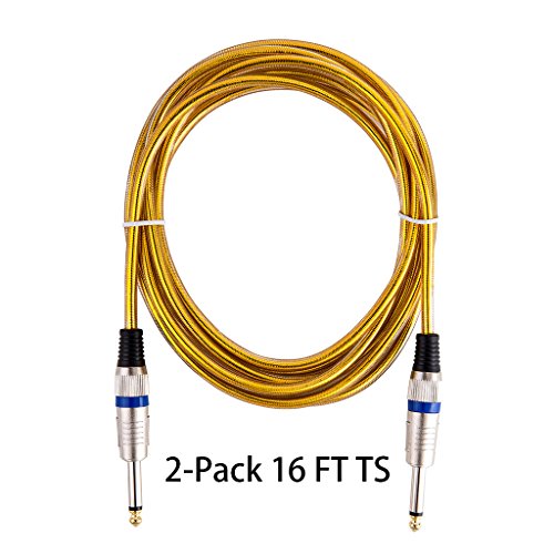 Bearstar Zinc Metal terminal Golden OFC Micriophone Cable Guitar Cable Premium Musical Instrument Cable (2-PACK 16FT TS)