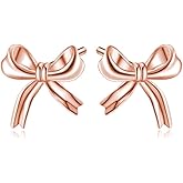 Reffeer Solid 925 Sterling Silver Bow Stud Earrings for Women Teen Girls Small Ribbon Stud Earrings Bowknot