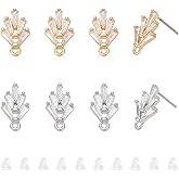 UNICRAFTALE 12Pcs 2 Colors Rhinestone Leaf Stud Earring Post Finding Metal Stud Earrings Cubic Zirconia Diamond Ear Studs with 30Pcs Ear Nuts for Dangle Earring Jewelry Making