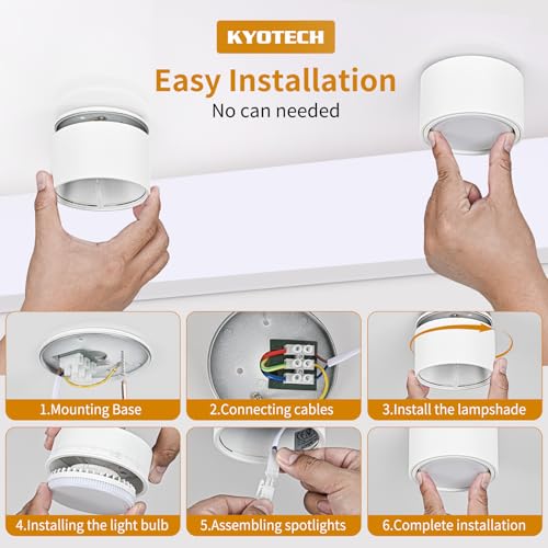 KYOTECH 4 x LED Surface-Mounted Spotlights, 4000 K Ceiling Spotlights, Matt White, 6 W, 550 lm, GX53 LED Surface-Mounted Spotlights, Diameter 95 x 55 mm, Surface-Mounted 230 V Surface-Mounted Light, Ceiling Light for Bedroom, Living Room