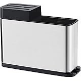 HOONEX Kitchen Utensil Holder Knife Block with Drainboard, Utensil Caddy for Knives, Forks, Spoons, Fingerprint Proof, 430 Stainless Steel, Silver
