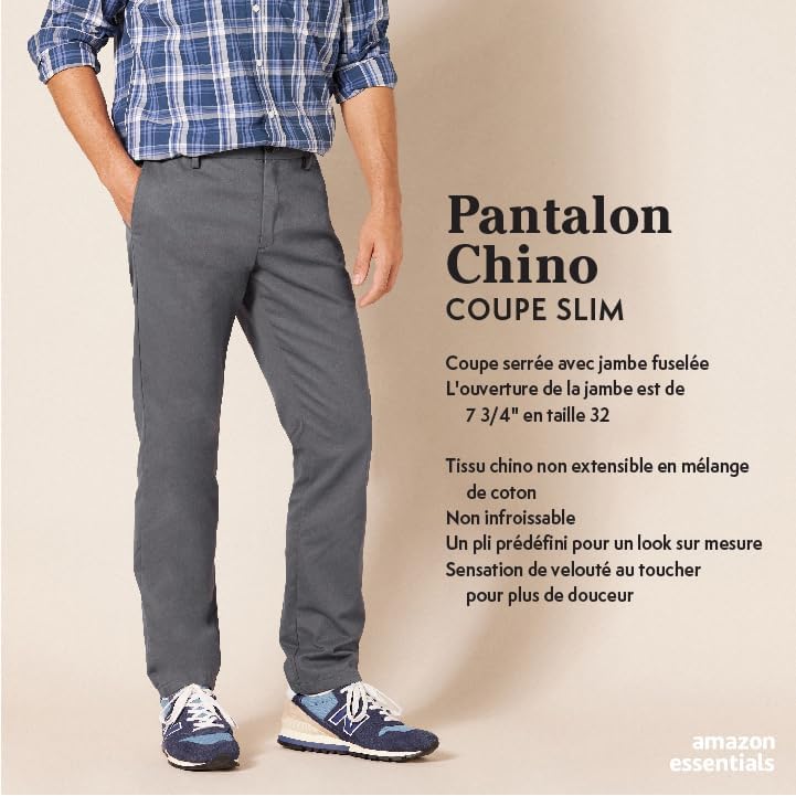 Pantalon Chino de Travail Ajusté à Devant Plat et Infroissable pour Homme, Indigo, 30W / 30L