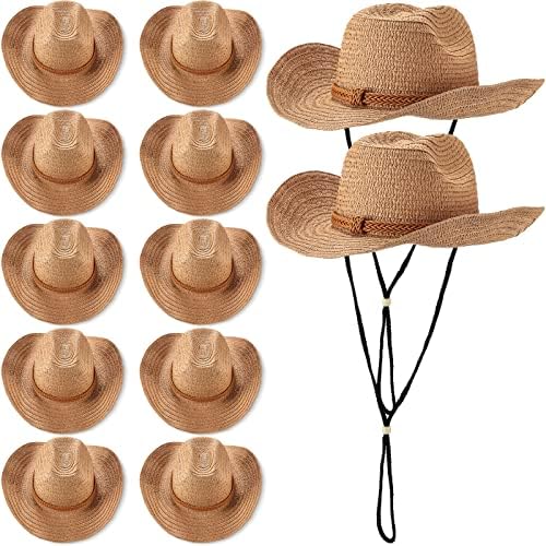JaGely 15 Pcs Straw Cowboy Hats Wide Brim Summer Hat Women  display picture 2