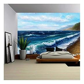 Original Oil Painting Showing Ocean or Sea on Canvas. Modern Impressionism, Modernism,Marinism - Removable Wall Mural | Self-Adhesive Large Wallpaper - 66x96 inches