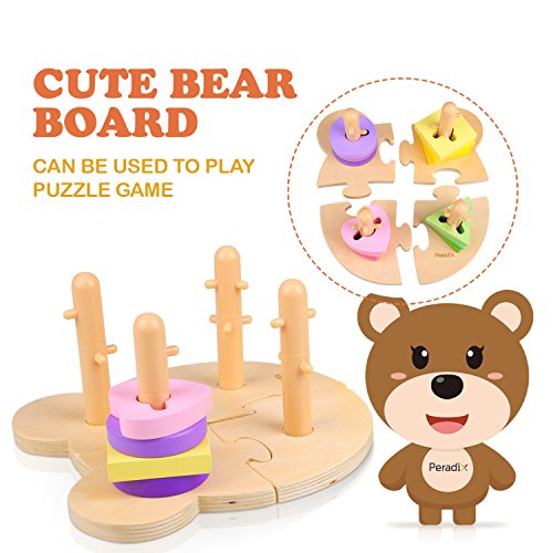 image for Peradix Wooden Puzzle Toddler Educational Toys Shapes Sorter Stacking 