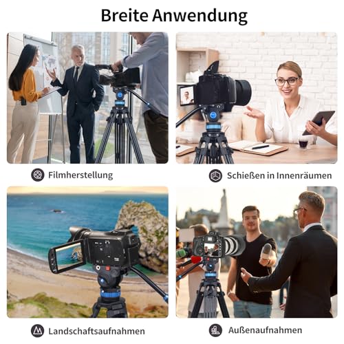 SIRUI Profi Videostativ mit Fluidkopf AM-25S, 190cm professionelles Aluminium Dreibein-Stative für Camcorder Kameras DSLR, Max Belastung 10KG 10