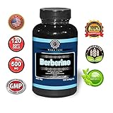 Berberine 500 Mg 120 Caps. Powerful Blood Sugar Supplement. Supports Insulin & Glucose Sensitivity and Metabolism. Helps The Immune System, Fat Burn, Gastrointestinal & Cardiovascular System