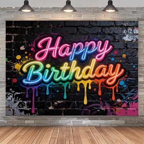 Opeoddie Neon Happy Birthday Backdrop