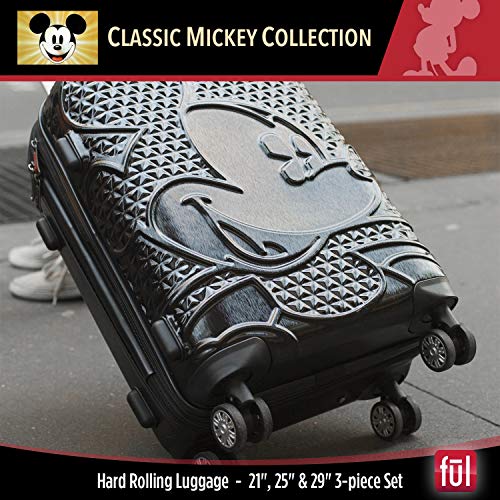 FUL Disney Mickey Mouse 3 Piece Rolling Luggage Set, Hardside Suitcase