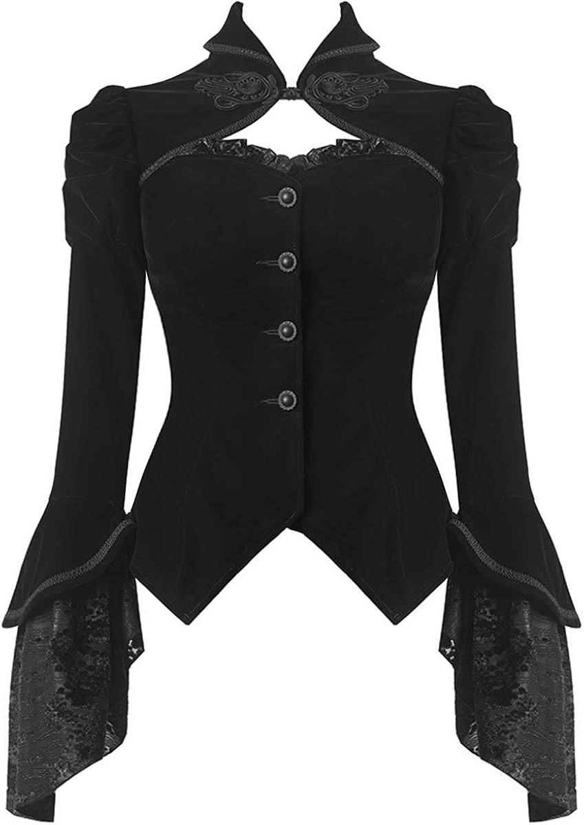 Dark In Love Womens Gothic Jacket Black Velvet Flocked Steampunk