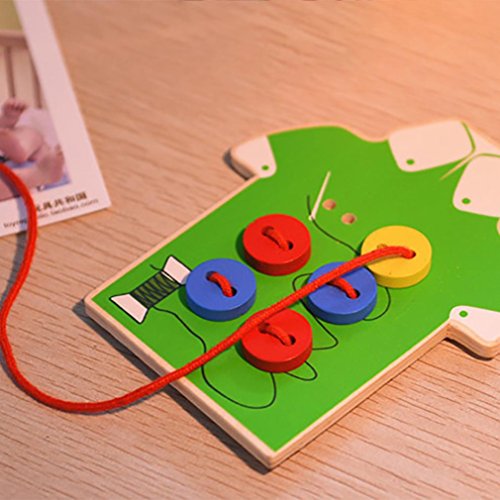 Morecome Children Beads Lacing Board Wooden Toys Toddler Sew On Buttons Toy (Green) - Thumbnail 2