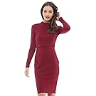 Bridess Women's Long Sleeve Casual Dress Sheath Midi Evening Dress XL