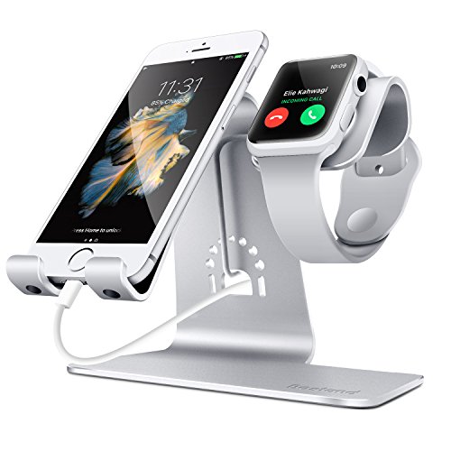 Bestand 2 in 1 Apple iwatch Charging Stand Holder& Phone Desktop Tablet Dock for Apple Watch/ iPhone X/8Plus/8/7 Plus/ iPad(Upscale Silver)