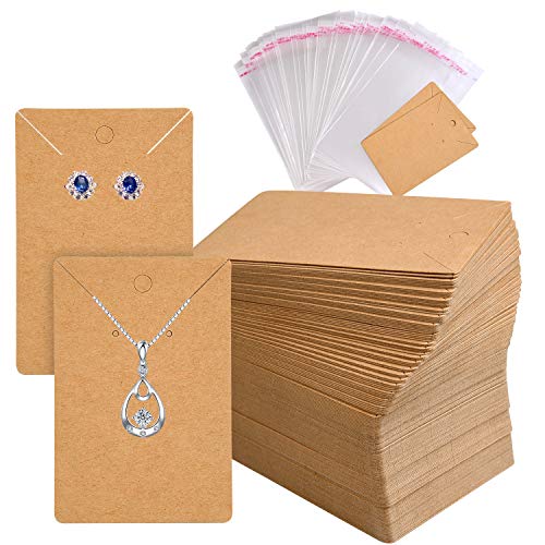 TUPARKA 120 Pack Earring Holder Cards, Necklace Display Cards with 120pcs Bags, Earring Display Cards Kraft Paper Tags for Ear Studs(Brown)