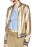 ACHICGIRL Women's Color Block Striped Metallic Bomber Jacket