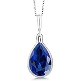 Gem Stone King 10.20 Cttw Blue Created Sapphire Teardrop Pendant Necklace For Women | 925 Sterling Silver | Pear Shape 16X12MM | With 18 Inch Chain