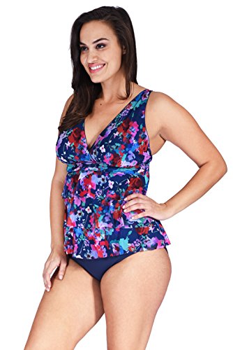 (1MZ7200) Mazu Swim Women's Ruffle Mesh Swimwear Triple Tier Plus Size Tankini Top (18W-24W) in Le Jardin Size: 18W - Thumbnail 2