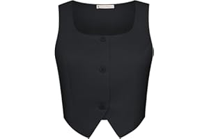 Belle Poque Cropped Vest Tops for Women Square Neck Button Down Tank Tops Y2k Waistcoat Suit Vest