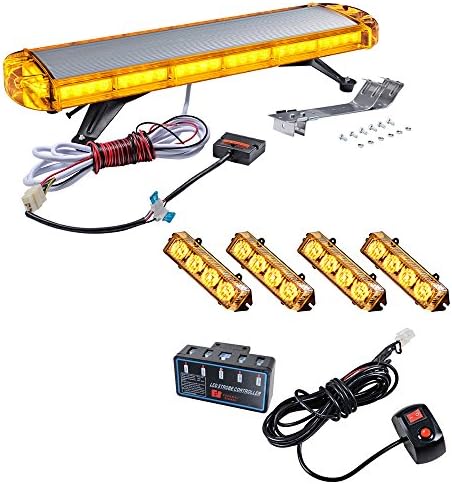 Completed Set Amber 30 inch 56-LED (1pc) + 4 inch 4-LED (4pcs) Emergency Hazard Warning Car Tow Truck Plow Response Strobe Light Bar Kit