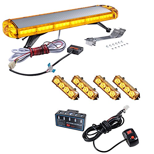 Completed Set Amber 30 inch 56-LED (1pc) + 4 inch 4-LED (4pcs) Emergency Hazard Warning Car Tow Truck Plow Response Strobe Light Bar Kit