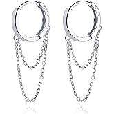 SLUYNZ 925 Sterling Silver Hoop Earrings for Women Teens Minimalist Hoop Earrings Huggie Dangle Chain Tassel
