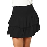 CharmWM Girls Mini Skirts High Elastic Waisted Tiered Smocked Ruffle Skirt with Shorts US Size 4-15