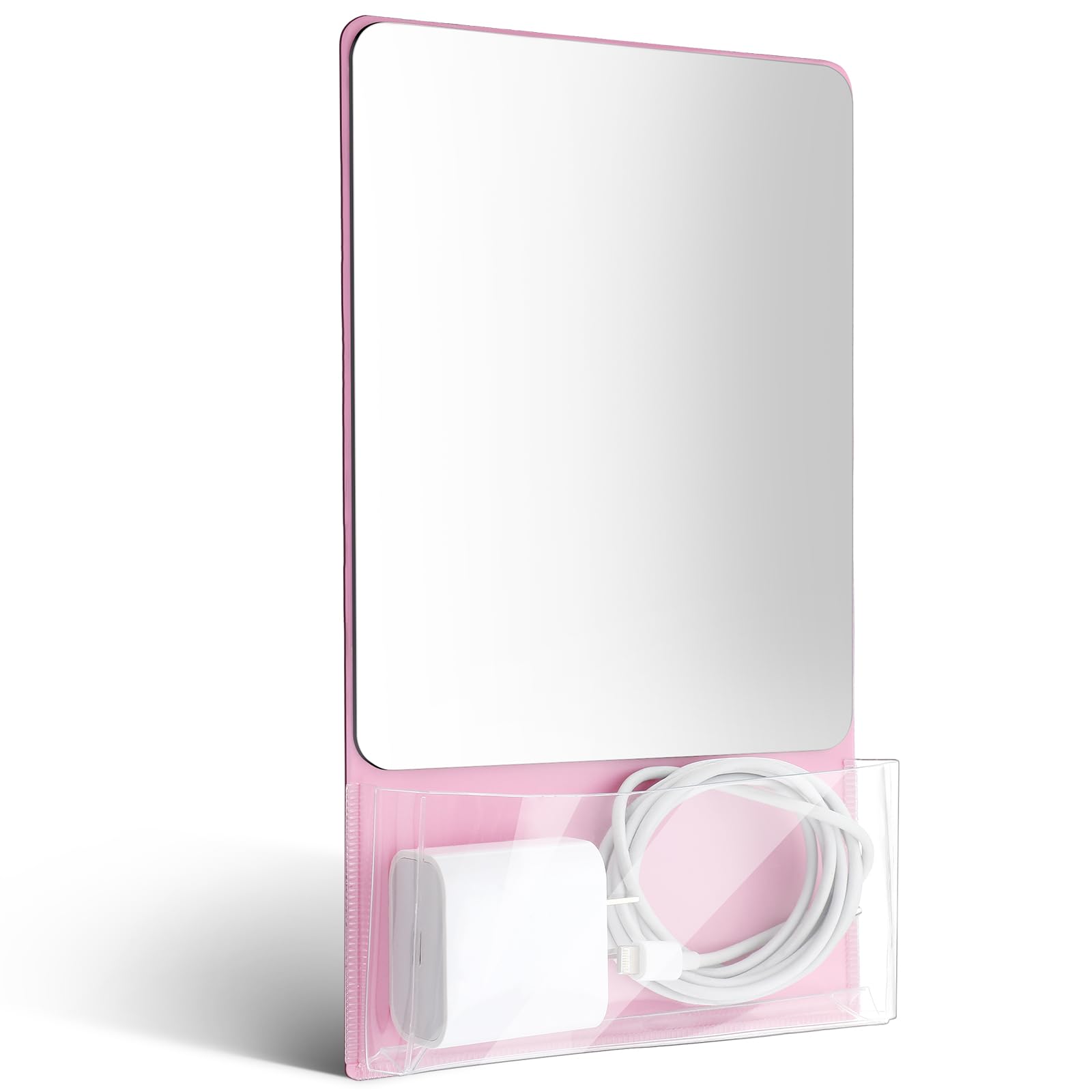 Photo 1 of Cinnvoice 1 Pcs Magnetic Locker Mirror 6.69 x 5.51 Small Real Glass Mirror with Organizer Holder Bag and Magnet Backing Safe Pink Locker Accessory for School Cabinet Office Bathroom Gym Refrigerator