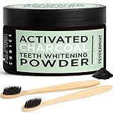 Activated Charcoal Teeth Whitening Powder + 2 Bamboo Toothbrushes | Natural & Organic Food Grade Coconut, Peppermint | Alpine Choice