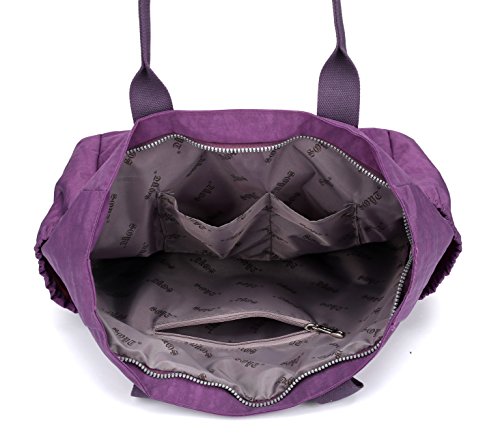 Nylon Water Resistant Multi Pockets Large Lightweight Tote Bag Shoulder Bag Waterproof Handbags (BlackRhomb HB) - Thumbnail 4
