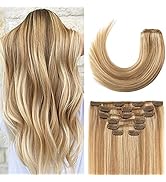 Clip in Hair Extensions Real Human Hair 70G Light Brown/Bleach Blonde 100% Remy Human Hair Soft S...