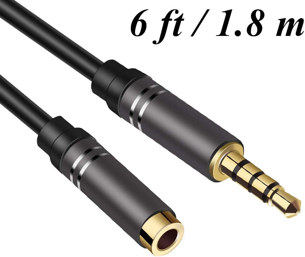 6Ft Male to Female Audio Cable,Jeselry 4 Pole Hi-Fi Extension Stereo Sound 3.5mm Aux Cable Adapter/Auxiliary Cable/Aux Cord Compatible All 3.5mm-Enabled Devices for car 1.8M (Black)