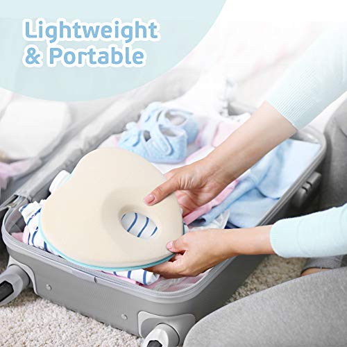 Anti Flat Head Baby Pillow, Bammax Memory Foam Pillow for Newborn Baby Head Shaping Pillow (0-12 Months), with Washable Pillow Case