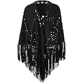 Women's Faux Suede Shawls Fringe Lace Wraps Triangle Scarf Poncho Capes Tassel Open Front Blanket Cardigan Coat