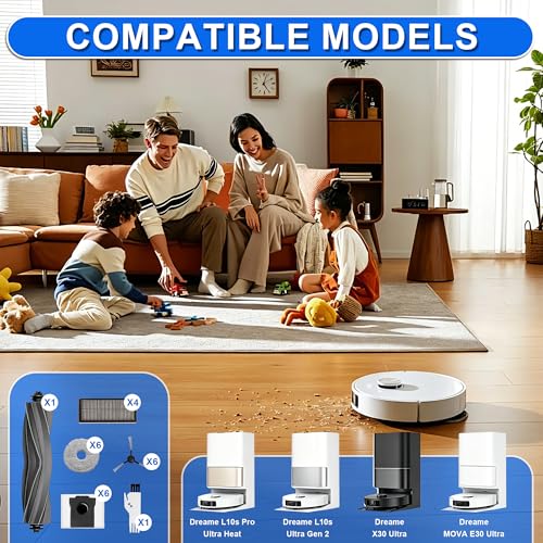 24 Pezzi Accessori per Robot Aspirapolvere per Dreame L10S Pro Ultra Heat, L10S Ultra Gen 2, X30 Ultra, X40 Ultra, Includono Spazzola Principale, Spazzole Laterali,Fáciles de instalar y reemplazar